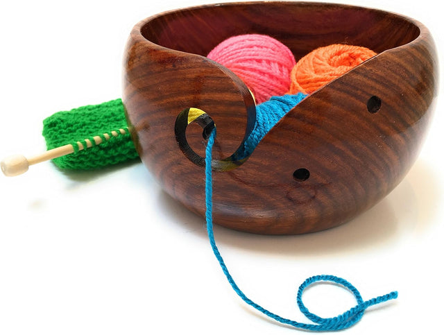 Premium Wooden Yarn Bowl For Knitting And Crochet, Large Size 7 inches by 4 inches, Durable and Portable Yarn Storage for Knitters