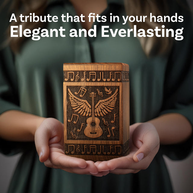 Handcrafted Wooden Cremation Urn – Guitar Wings of Angel – Suitable for Men, Women, Mom & Dad – 250lbs
