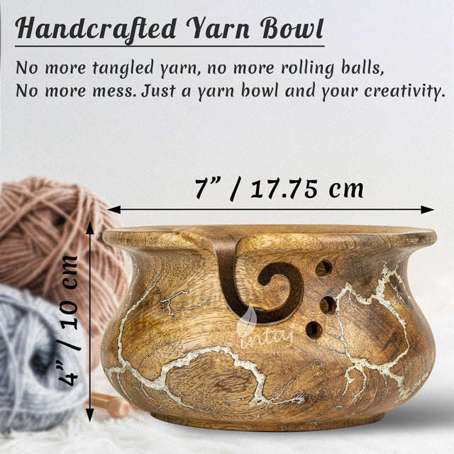 Handcrafted Wooden Yarn Bowl – Mango Wood, Ideal for Knitting & Crocheting – Perfect Gift for Yarn Lovers – X-Large (7" Dia x 4" H)