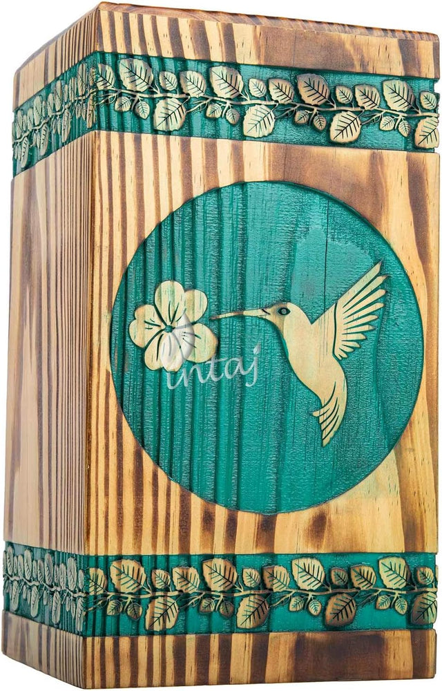 Wooden Urn for Human Ashes – Hummingbird Design – Suitable for Adults – X-Small (7.5Hx4.25W, 100 Cu/in)