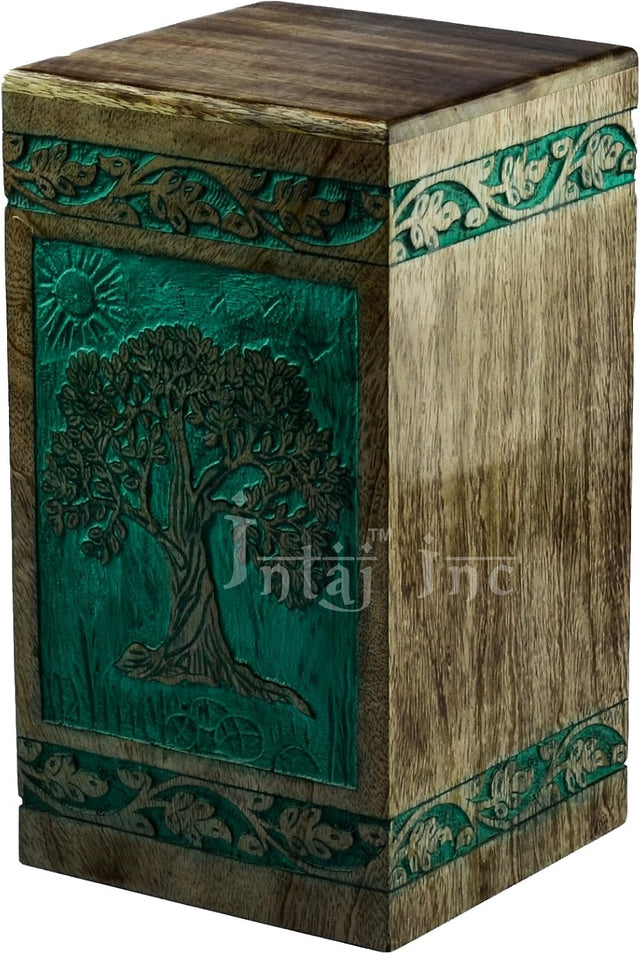 Handcarved Wooden Cremation Urn – Tree of Life Design – Suitable for Adult Men & Women – 340lbs Capacity