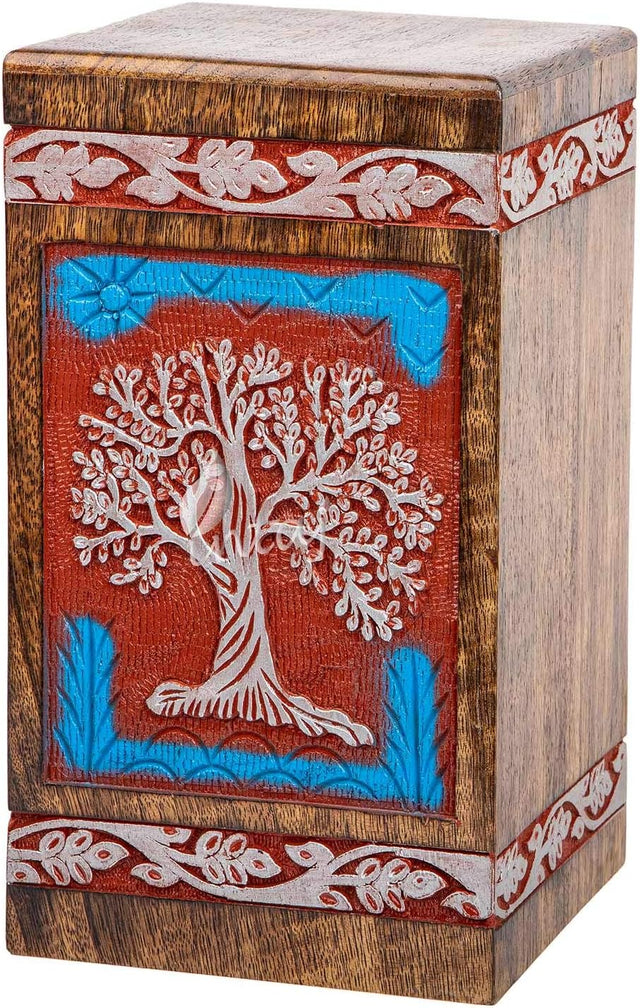 Handcarved Wooden Cremation Urn – Tree of Life Design – Suitable for Adult Men & Women, Mom & Dad, Dogs – 115lbs Capacity