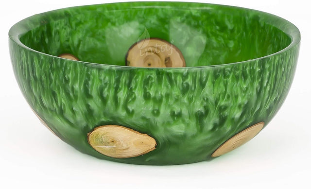 Handmade Serving Bowls for Foods or Salad, Green Mosaic Salad Bowls Handcrafted (Large, Teal Green)