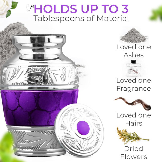 Handcrafted Brass Cremation Keepsake Urn – Engraved Peaceful Dark Purple Design – Suitable for Men & Women