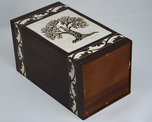 Handcarved Wooden Cremation Urn – Celtic Knot Tree of Life – Suitable for Adult Men & Women, Mom & Dad – 118 Cu/in Capacity