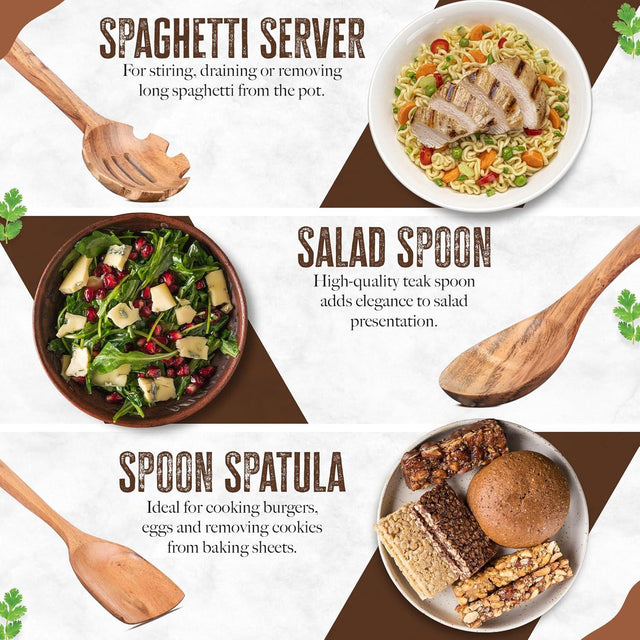 Handcrafted Teak Wooden Cooking Spoons – Ergonomic Stirring, Mixing, Scraping & Serving – Durable & Nonstick Safe – Ideal for Nonstick, Cast Iron & Ceramic Cookware – 9 Piece Set