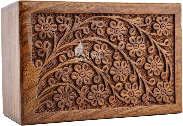Handcarved Wooden Cremation Urn – Tree of Life Design – Suitable for Adult Men & Women – 185lbs Capacity