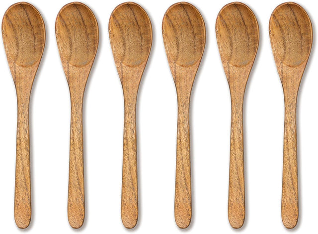 Handcrafted Wooden Spoons – 6-Piece Set, 6-Inch Honey Spoons for Tea and Coffee – Tiny Hardwood Spoons for Stirring – Eco-Friendly Bamboo Utensils Set
