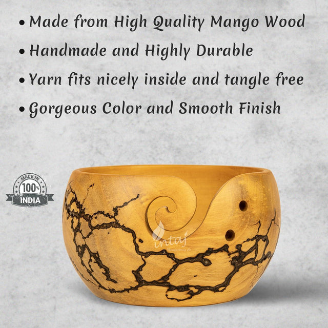 Handcrafted Wooden Yarn Bowl – Rosewood Design – Suitable for Knitting & Crocheting – Perfect for Women, and Gift Giving – Large Capacity