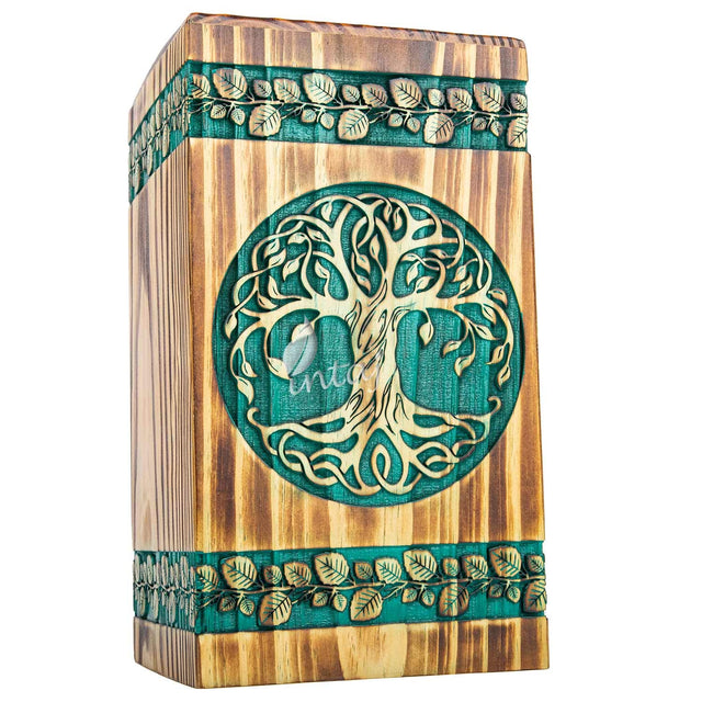 Hand-Carved Wooden Cremation Urn – Tree of Life – Suitable for Adult Male & Female – 250lbs