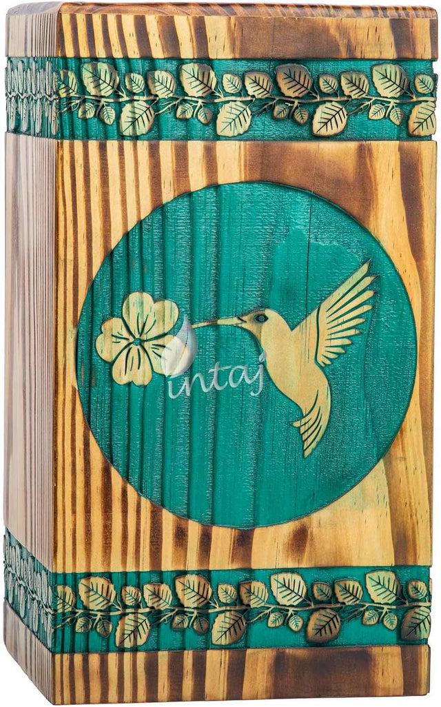 Wooden Urn for Human Ashes – Hummingbird Design – Suitable for Adults – X-Small (7.5Hx4.25W, 100 Cu/in)