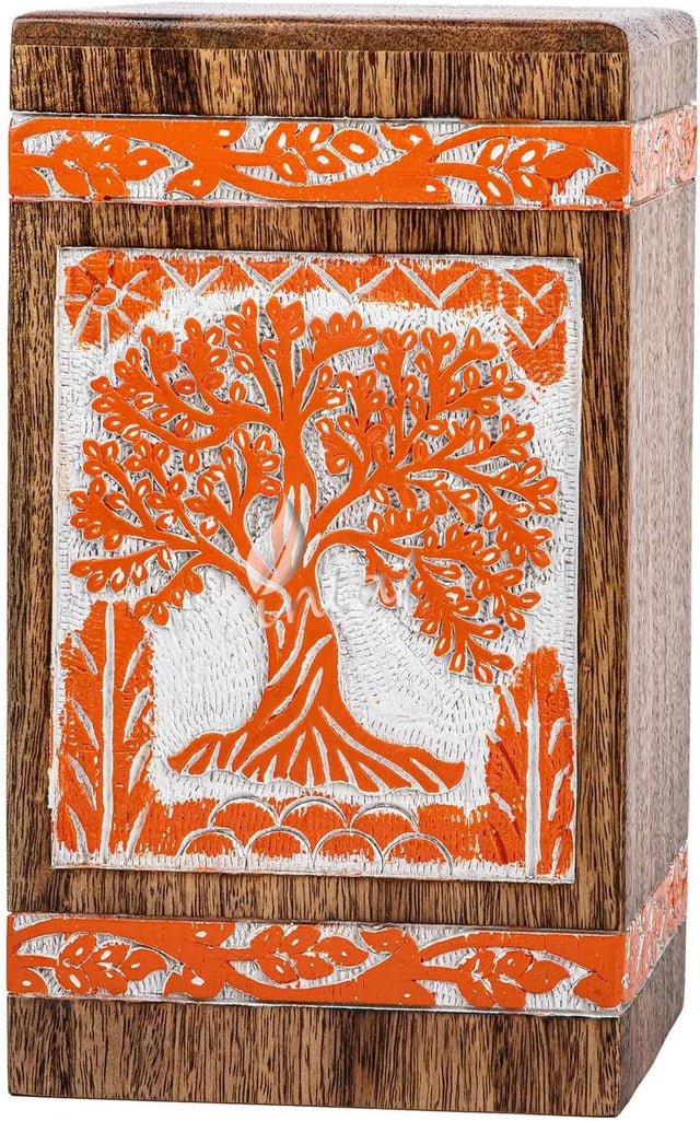 Handcarved Wooden Cremation Urn – Tree of Life Design – Suitable for Adult Men & Women, Mom & Dad, Dogs – 115 Cu/in Capacity