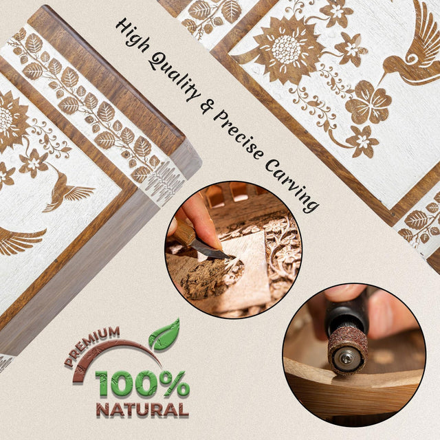 Handcarved Wooden Cremation Urn – Hummingbird Design in Rosewood – Suitable for Adult Men & Women, Mom & Dad, Pets – 115lbs Capacity