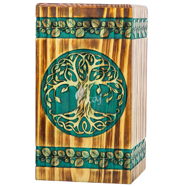Handcarved Wooden Cremation Urn – Celtic Knot Tree of Life – Suitable for Adult Men & Women, Mom & Dad – 180lbs Capacity