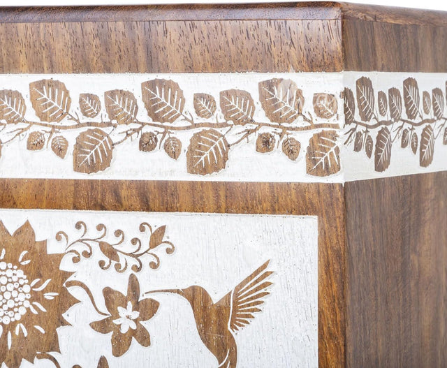Handcarved Wooden Cremation Urn – Hummingbird Design in Rosewood – Suitable for Adult Men & Women, Mom & Dad, Pets – 115lbs Capacity