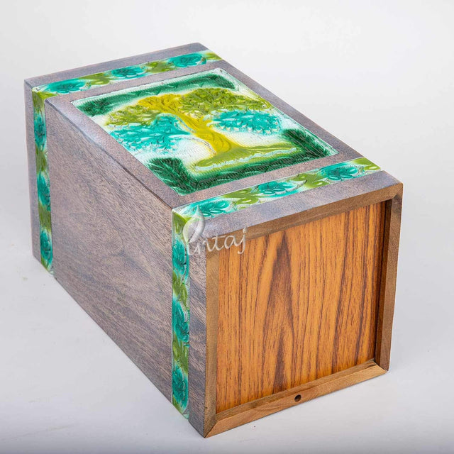 Handcarved Wooden Cremation Urn – Tree of Life Design – Suitable for Adult Men & Women, Mom & Dad, Dogs – 115 Cu/in Capacity