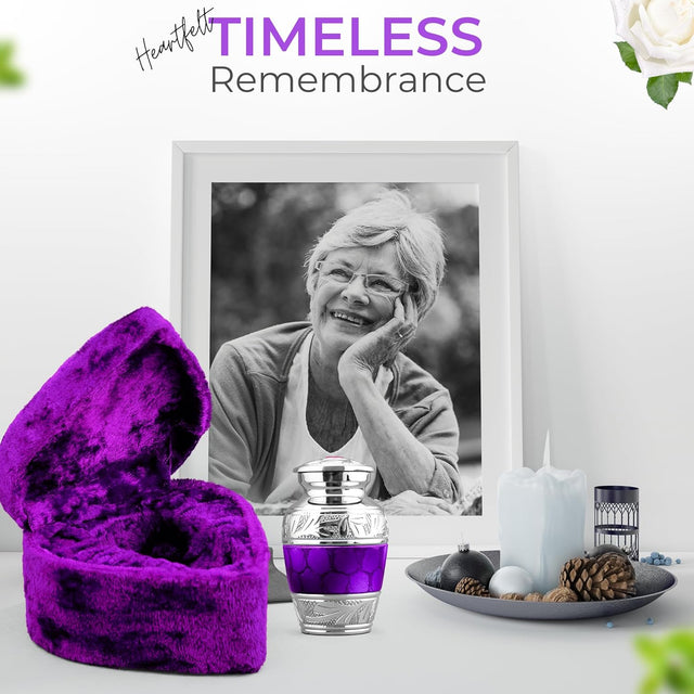 Handcrafted Brass Cremation Keepsake Urn – Engraved Peaceful Dark Purple Design – Suitable for Men & Women