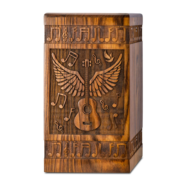 Handcrafted Wooden Cremation Urn – Guitar Wings of Angel – Suitable for Men, Women, Mom & Dad – 250lbs