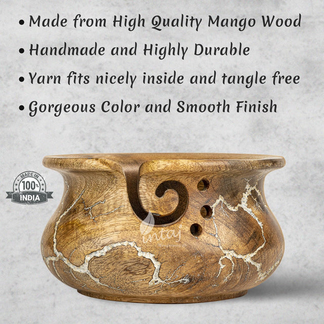 Handcrafted Wooden Yarn Bowl – Mango Wood, Ideal for Knitting & Crocheting – Perfect Gift for Yarn Lovers – X-Large (7" Dia x 4" H)