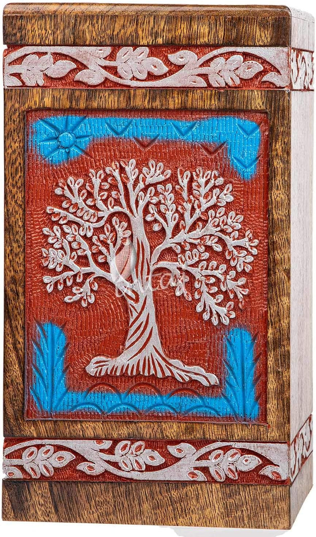 Handcarved Wooden Cremation Urn – Tree of Life Design – Suitable for Adult Men & Women, Mom & Dad, Dogs – 115lbs Capacity