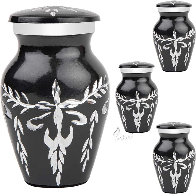 Handcrafted Diamond Cut Cremation Urns – Charcoal Finish Design – Suitable for Adult Men & Women, Mom & Dad – Small Set of 4