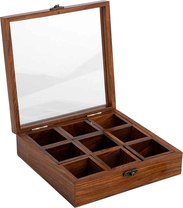 Handmade Spice Box - Wood Spice Containers for Kitchen - Rosewood Spice Racks Organizers Handcrafted - Wooden Masala Box (Rosewood, 8x8x2.5-9 Racks)