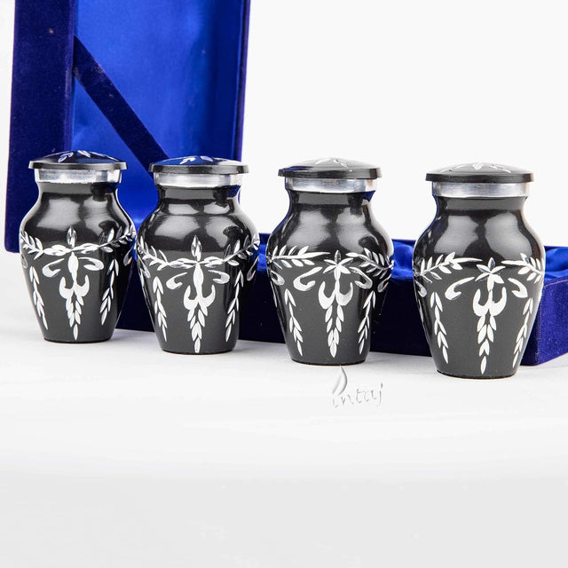 Handcrafted Diamond Cut Cremation Urns – Charcoal Finish Design – Suitable for Adult Men & Women, Mom & Dad – Small Set of 4