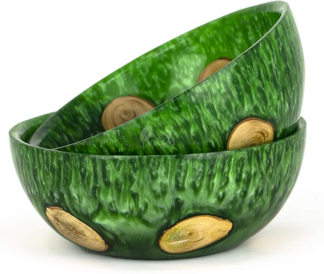 Handmade Serving Bowls for Foods or Salad, Green Mosaic Salad Bowls Handcrafted (Large, Teal Green)