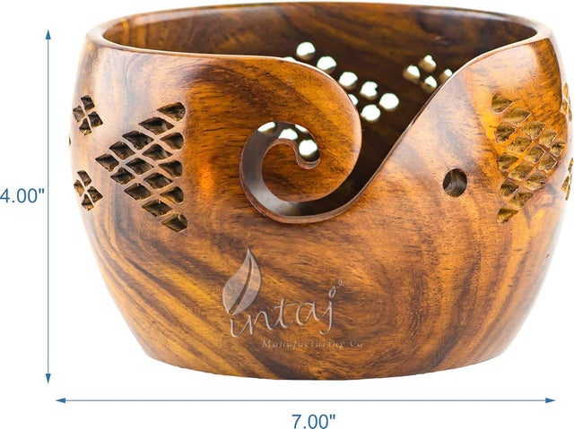 Rosewood Yarn Bowl for Knitting Crocheting - Wooden Knitting Yarn Bowl Handcrafted (Rosewood, 4Hx7D)