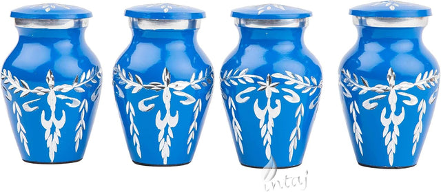 Handcrafted Diamond Cut Cremation Urn – Cobalt Finish – Suitable for Adult Men & Women, Mom & Dad – Small Set of 4