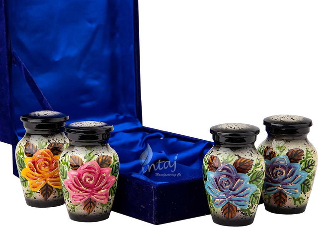 Handcrafted Floral Cremation Urn – Lotus Rainbow Design – Suitable for Adult Men & Women, Mom & Dad – Keepsake Set of 4