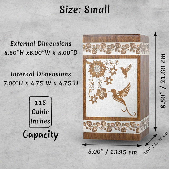 Handcarved Wooden Cremation Urn – Hummingbird Design in Rosewood – Suitable for Adult Men & Women, Mom & Dad, Pets – 115lbs Capacity