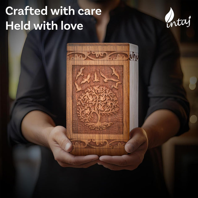 Handcarved Wooden Cremation Urn – Tree of Life Design – Suitable for Men & Women, Mom & Dad – 115lbs Capacity