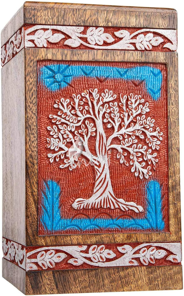 Handcarved Wooden Cremation Urn – Tree of Life Design – Suitable for Adult Men & Women, Mom & Dad, and Dogs – 180 Cu/in Capacity