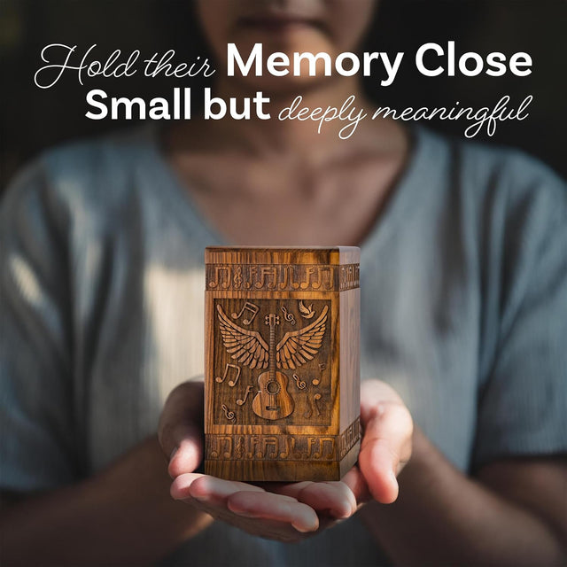 Handcarved Wooden Cremation Urn β Angel Wings Guitar Design in Rosewood β Suitable for Adult Men & Women, Mom & Dad β 20 Cu/in Keepsake Capacity