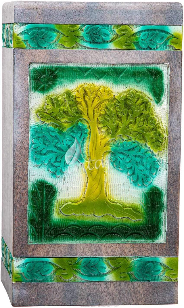 Handcarved Wooden Cremation Urn – Tree of Life Design – Suitable for Adult Men & Women, Mom & Dad, Dogs – 180 Cu/in Capacity