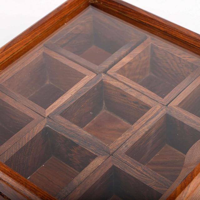 Handmade Spice Box - Wood Spice Containers for Kitchen - Rosewood Spice Racks Organizers Handcrafted - Wooden Masala Box (Rosewood, 8x8x2.5-9 Racks)