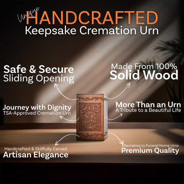 Tree of Life Wooden Urn – Suitable for Men, Women, Mom & Dad – 20lbs Capacity – Mini Rosewood Keepsake Cremation Urn