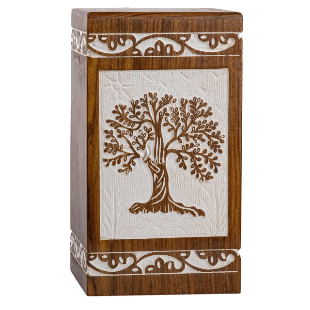 Handcarved Wooden Cremation Urn – Tree of Life – Suitable for Adults – 640lbs Capacity