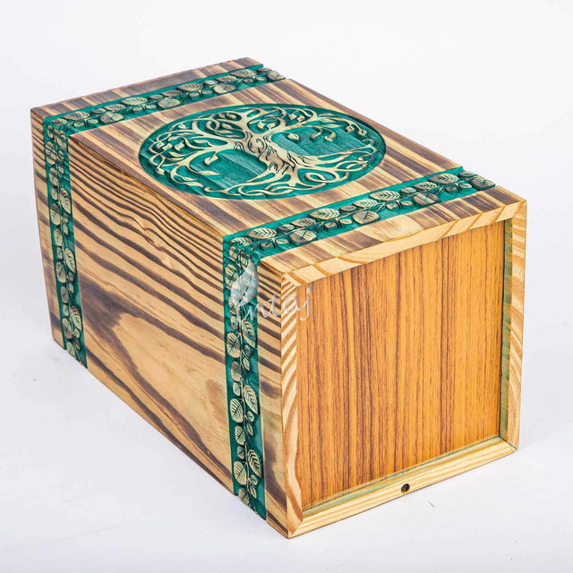 Hand-Carved Wooden Cremation Urn – Tree of Life – Suitable for Adult Male & Female – 250lbs
