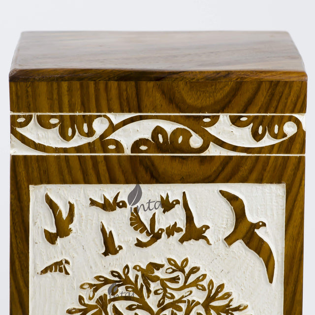 Tree of Life Wooden Urn – Suitable for Men, Women, Mom & Dad – 20lbs Capacity – Mini Rosewood Keepsake Cremation Urn