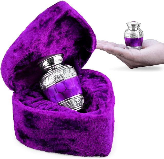 Handcrafted Brass Cremation Keepsake Urn – Engraved Peaceful Dark Purple Design – Suitable for Men & Women