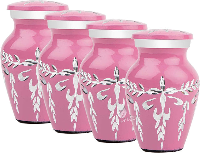 Handcrafted Diamond Cut Cremation Urns – Blush Flamingo Finish Design – Suitable for Adult Men & Women, Mom & Dad – Set of 4 Keepsake Urns