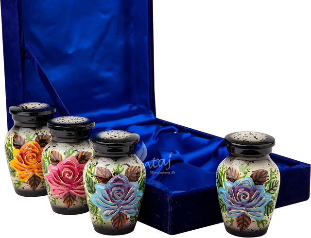Handcrafted Floral Cremation Urn – Lotus Rainbow Design – Suitable for Adult Men & Women, Mom & Dad – Keepsake Set of 4