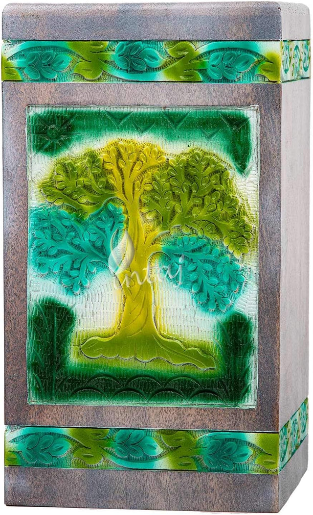 Handcarved Wooden Cremation Urn – Tree of Life Design – Suitable for Adult Men & Women, Mom & Dad, Dogs – 180 Cu/in Capacity