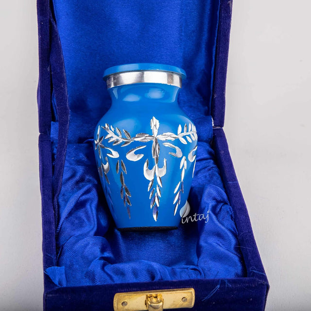 Handcrafted Diamond Cut Cremation Urn – Cobalt Finish – Suitable for Adult Men & Women – Small Set of 1