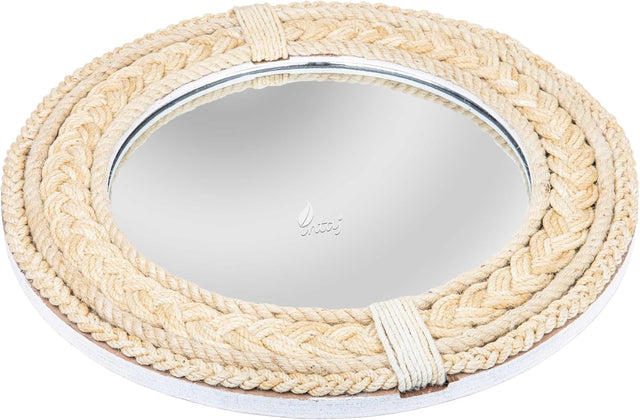 Rustic Rope Round Wall Mirror - Nautical Decorative Wall Mirror Handcrafted - Large Wall Home Decor Mirror for Bathroom, Bedroom, Entryway, Living Room (20x20, Brown Braided)