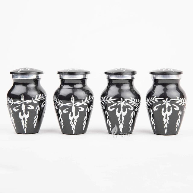 Handcrafted Diamond Cut Cremation Urns – Charcoal Finish Design – Suitable for Adult Men & Women, Mom & Dad – Small Set of 4