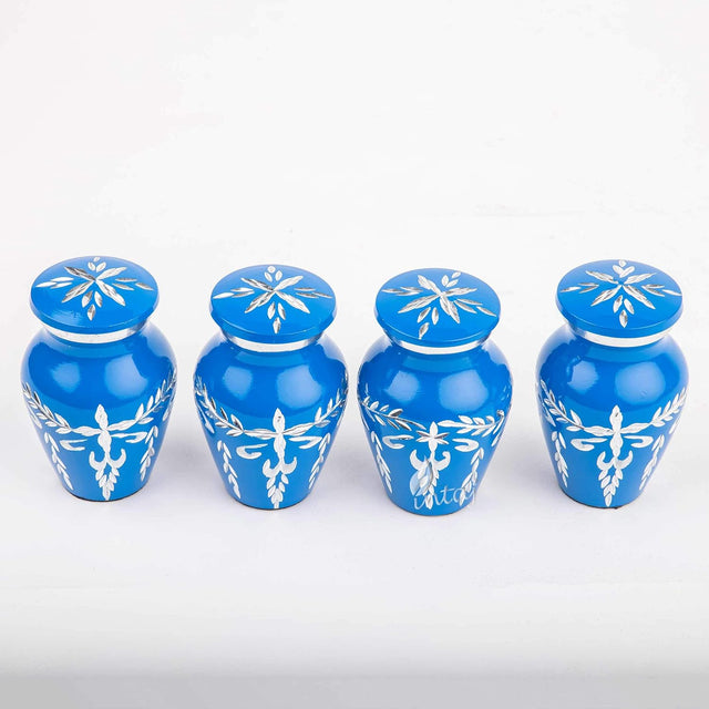 Handcrafted Diamond Cut Cremation Urn – Cobalt Finish – Suitable for Adult Men & Women, Mom & Dad – Small Set of 4