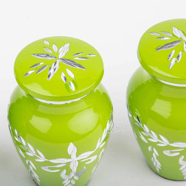 Handcrafted Cremation Urn Set – Diamond Cut Lime Green Design – Suitable for Adult Men & Women, Mom & Dad – Keepsake Size (Set of 4)